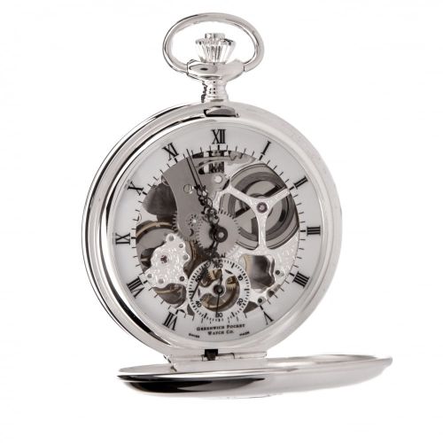 The Hampton - Sterling Silver Double Half Hunter Skeleton Pocket Watch