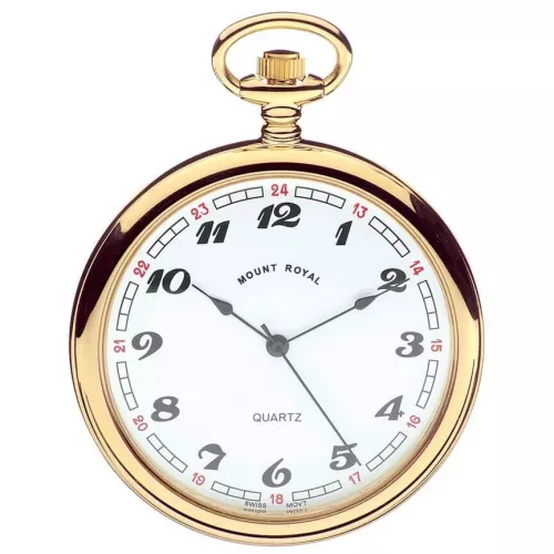 Open Face Gold Tone Quartz Pocket Watch