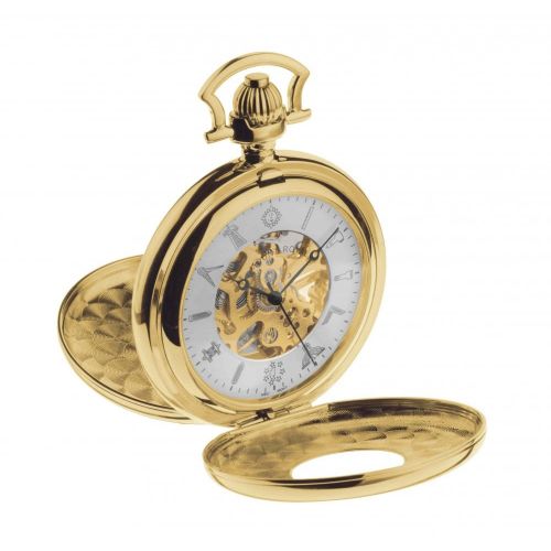 Gold Plated Mechanical Double Half Hunter Masonic Pocket Watch