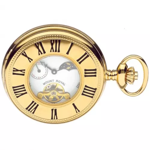 Gold Tone Mechanical Half Hunter Pocket Watch With Roman Indexes