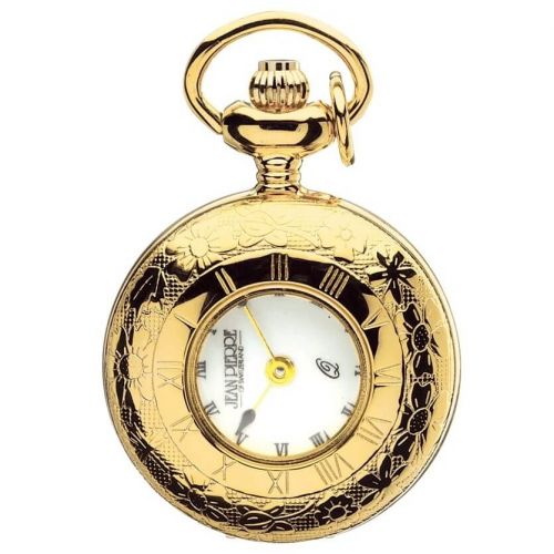 Gold Toned Half Hunter Quartz Pendant Watch With Roman Numerals