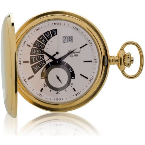 Gold Tone Date Display Full Hunter Pocket Watch