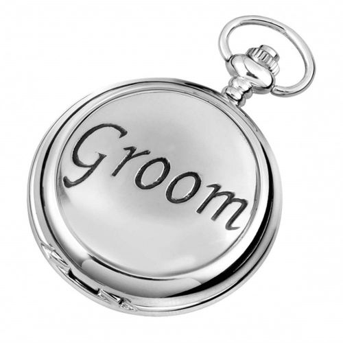 Groom Full Hunter Chrome/Pewter Quartz Pocket Watch