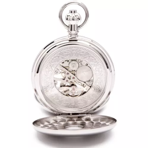 Whitehall - Chrome Mechanical Double Half Hunter Pocket Watch