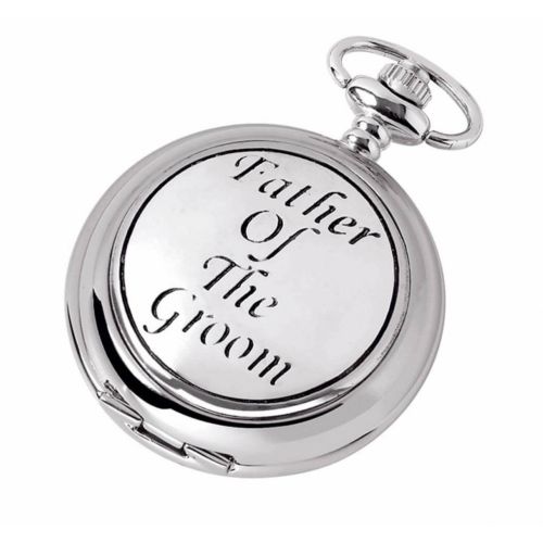 Father Of The Groom Quartz Full Hunter Chrome/Pewter Pocket Watch