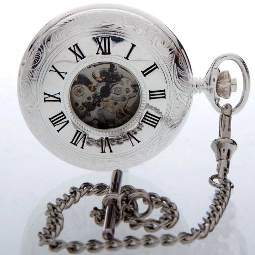 The Savoy - Sterling Silver Half Hunter Patterned Pocket Watch