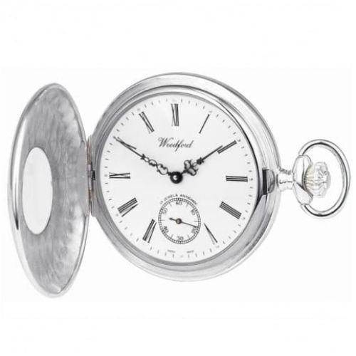 Sterling Silver 17 Jewel Half Hunter Mechanical Pocket Watch & Albert Chain