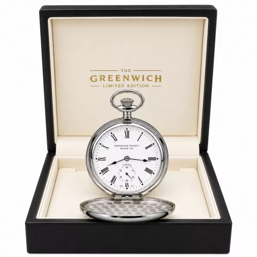 The Beaumont, Limited Edition 1000 Pieces UK Designed Chrome Double Hunter Mechanical Pocket Watch With Chain