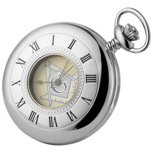 Chrome Plated Half Hunter Masonic Mechanical Pocket Watch