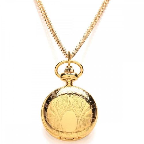 Ladies Patterned Gold Plated Roman Numeral Full Hunter Pendant Necklace Watch