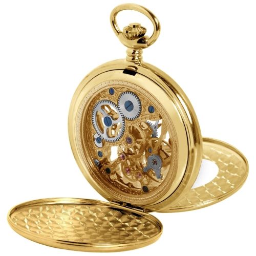 Gold Plated Mechanical Double Half Hunter Pocket Watch