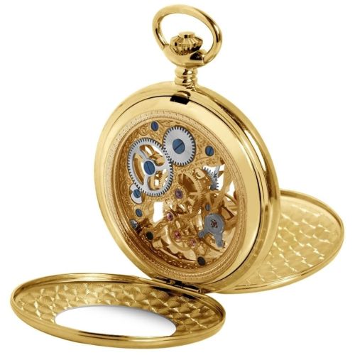 Gold Plated Mechanical Double Hunter Open Back Pocket Watch