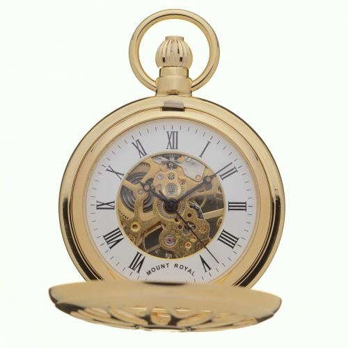 Polished Gold Plated Mechanical Full Hunter Pocket Watch