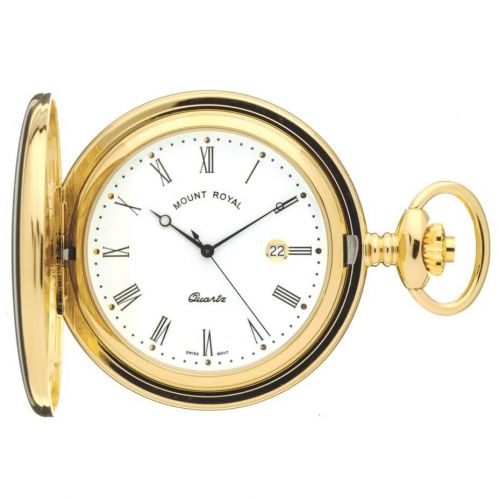 Gold Tone Swiss Quartz Full Hunter Pocket Watch With Roman Indexes