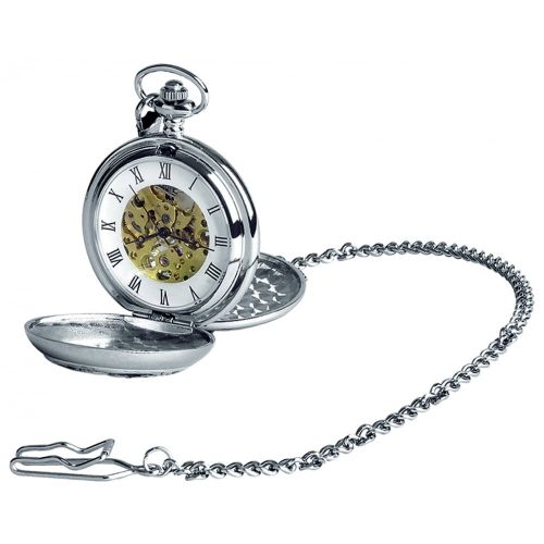 Chrome Double Hunter Monarch of the Glen Pattern Mechanical Pocket Watch