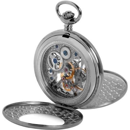 Chrome Double Hunter Open Back Mechanical Pocket Watch