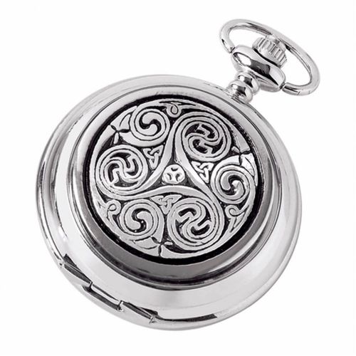 Double Hunter Celtic Chrome/Pewter Mechanical Pocket Watch