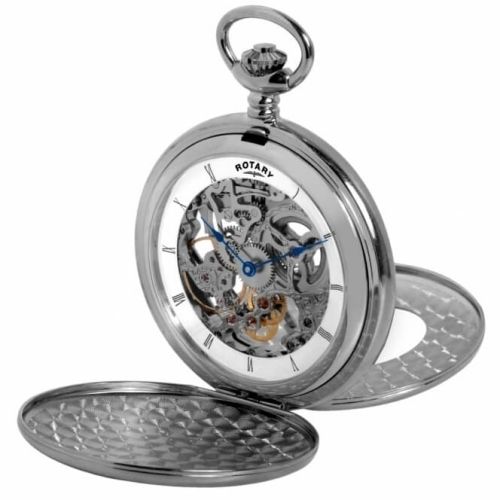 Chrome Double Hunter Open Back Mechanical Pocket Watch