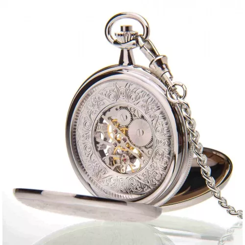 The Winchester - Chrome Pattern Double Hunter Mechanical Pocket Watch