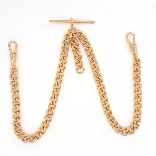 9ct Rolled Gold 16 Inch Double Albert Pocket Watch Chain with Safety Clasps