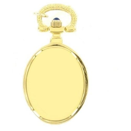 Gold Tone Open Face Quartz Oval Pendant Necklace Watch With Roman Indexes