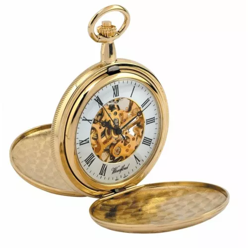 Gold Plated Mechanical Double Hunter Pocket Watch