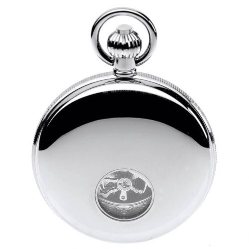 Polished Chrome Mechanical Double Hunter Pocket Watch With Heartbeat Window