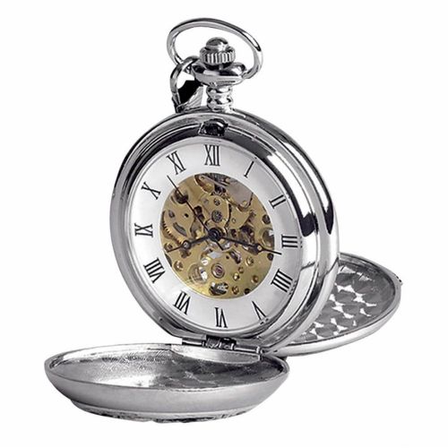 Double Hunter Golfing Chrome/pewter Mechanical Pocket Watch