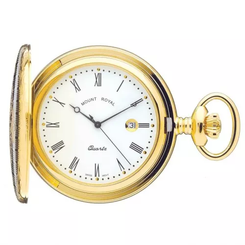 Gold Tone Swiss Quartz Full Hunter Pocket Watch