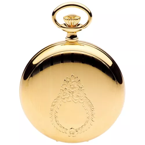 Gold Toned Quartz Full Hunter Pocket Watch with Roman Numerals