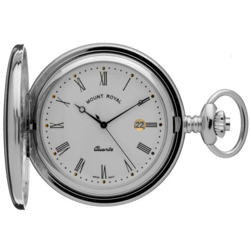 Chrome Polished Full Hunter Quartz Pocket Watch with Roman Indexes