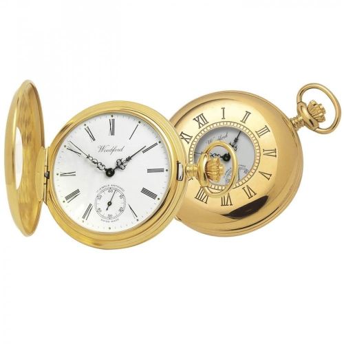 Gold Plated 17 Jewel Swiss Mechanical Half Hunter Pocket Watch 1015