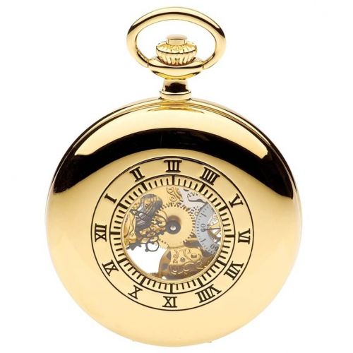 Gold Toned Half Hunter Mechanical Pocket Watch With Open Back