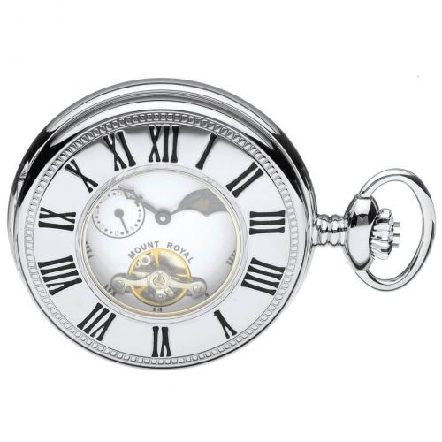 Chrome Polished Mechanical Half Hunter Pocket Watch with Roman Indexes