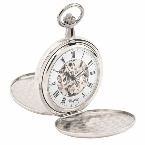 Polished Chrome Plated Double Hunter Mechanical Pocket Watch