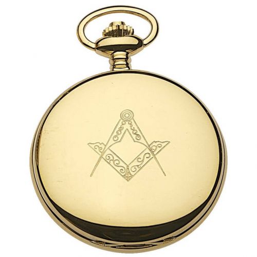 Gold Tone Full Hunter Swiss  Quartz Pocket Watch With Masonic Dial