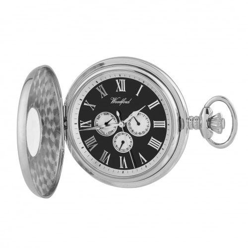 Chrome Plated Half Hunter Pocket Watch with Day/Date Display