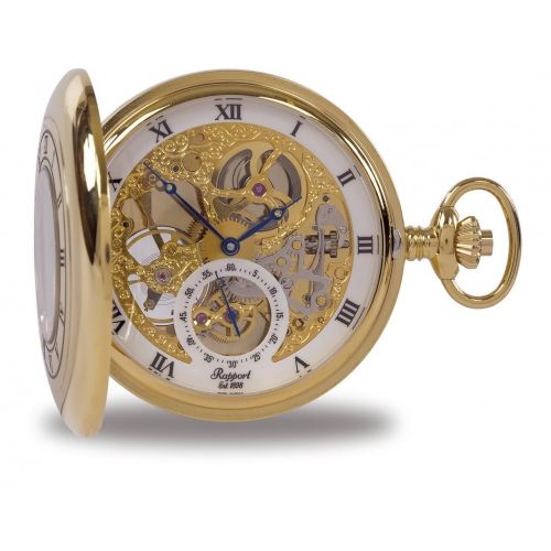 Gold Tone Double Half Hunter Mechanical Pocket Watch