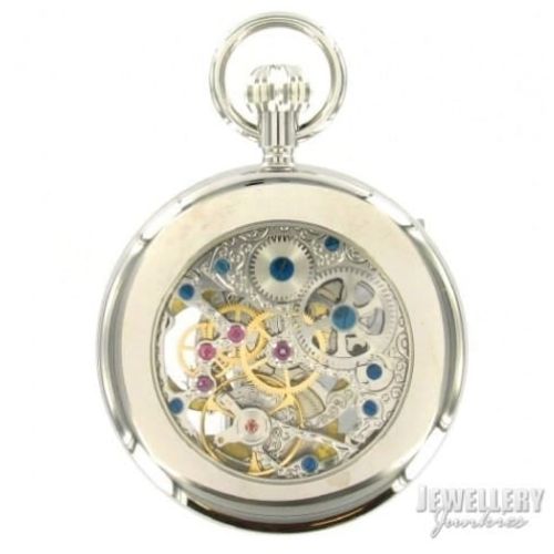 Chrome Plated 17 Jewel Sun/Moon Dial Mechanical Open Face Pocket Watch