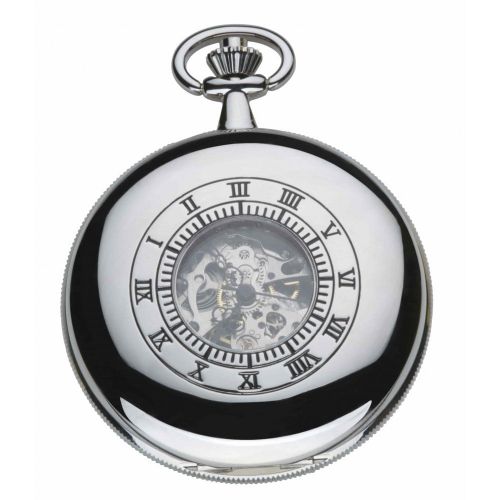 Polished Chrome Half Double Hunter Mechanical Pocket Watch