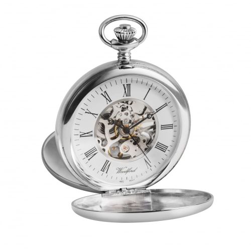 Sterling Silver Hallmarked Skeleton Double Hunter Pocket Watch