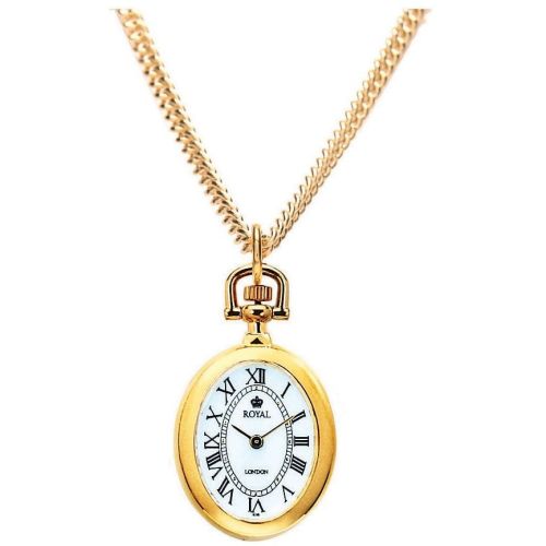 Open Face Gold Plated Quartz Oval Pendant Necklace Watch