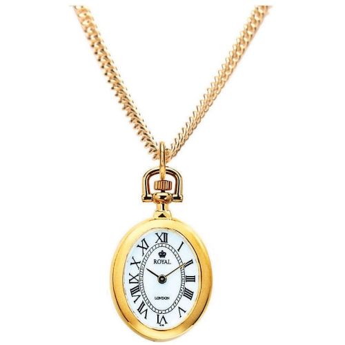 Open Face Gold Plated Quartz Oval Pendant Necklace Watch