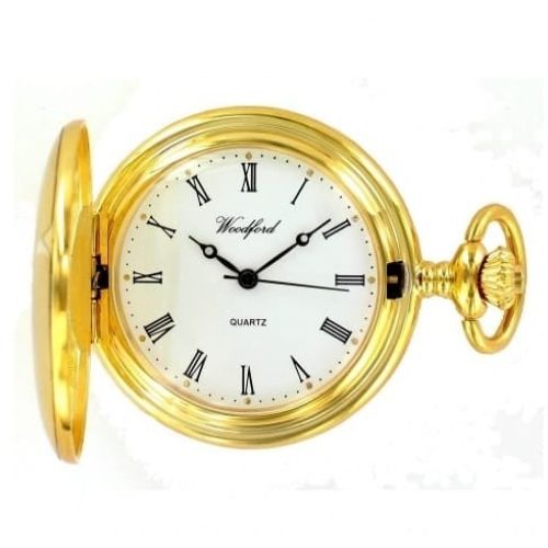 Gold Plated Half Hunter Quartz Pocket Watch