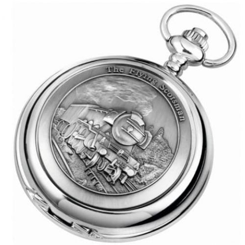 The Flying Scotsman Double Hunter Chrome Pewter Mechanical Pocket Watch