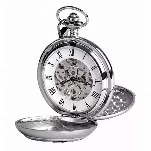 Double Hunter Celtic Chrome/Pewter Mechanical Pocket Watch