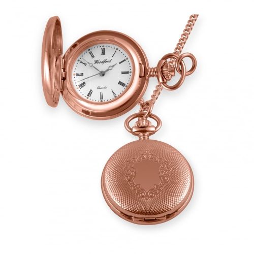 Rose Gold Plated Full Hunter Quartz Pendant Necklace Watch