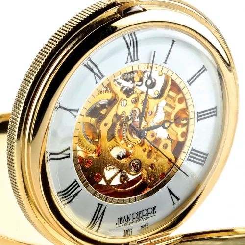 Gold Toned Double Hunter Mechanical Pocket Watch With Heartbeat Window