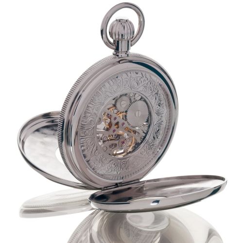 Silver Tone Double Half Hunter Mechanical Pocket Watch