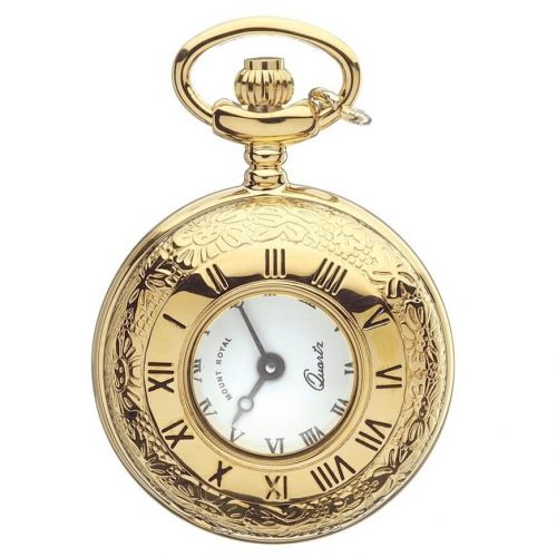 Gold Tone Half Hunter Quartz Pendant Necklace Watch With Roman Indexes